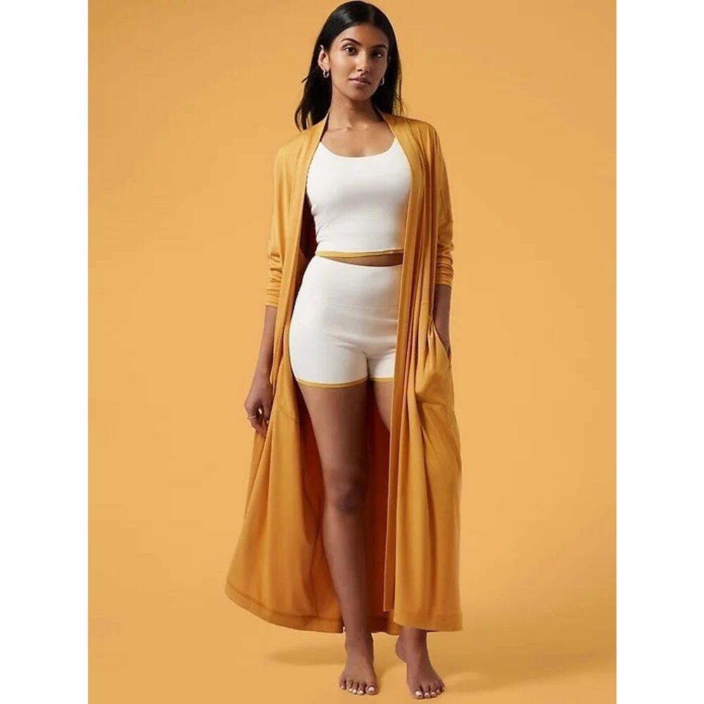 Athleta X Alicia Keys Cardigan Duster Top Womens S/M Oversized Yellow - Picture 1 of 8